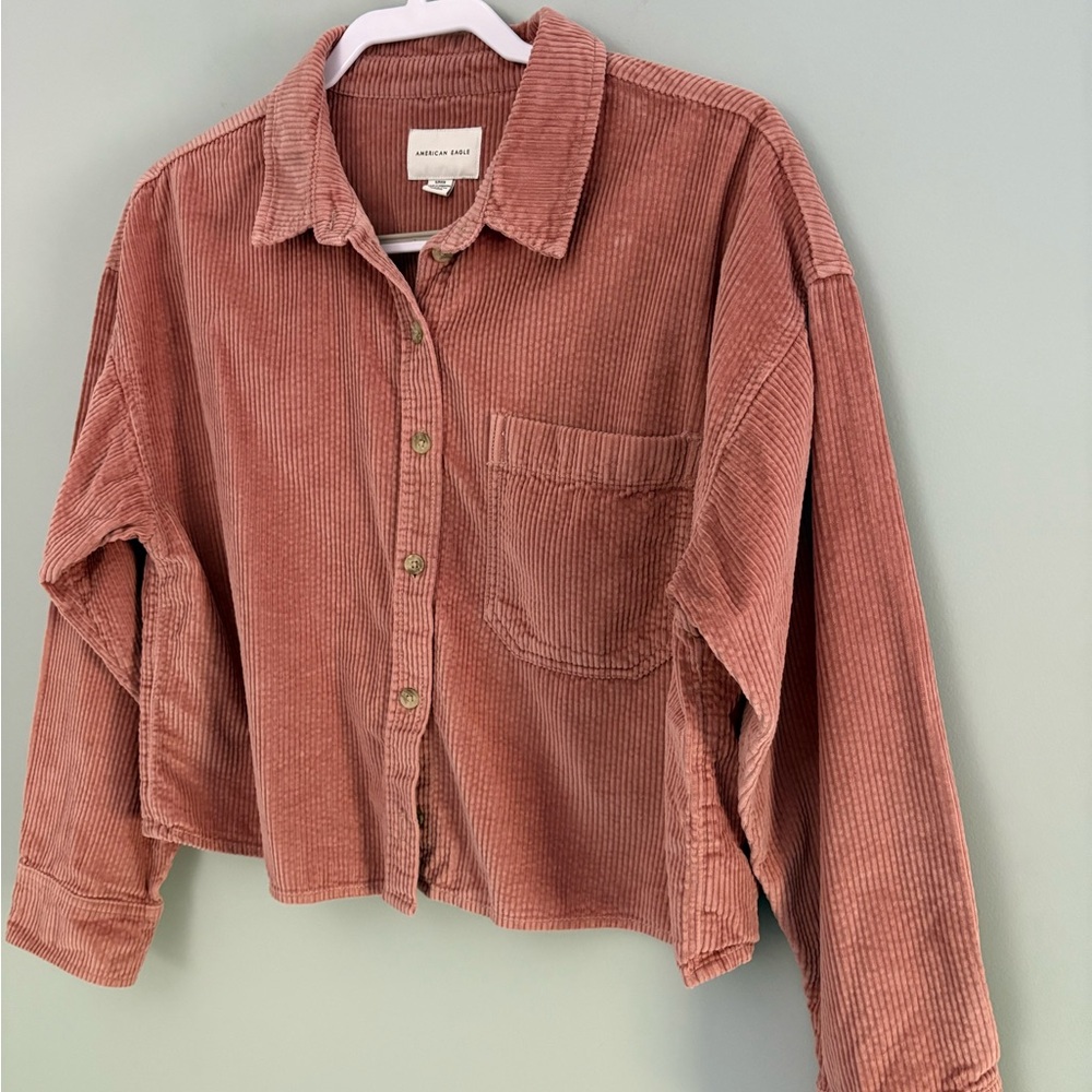 American Eagle Cropped Corduroy Button-Down Shacket Size S - Picture 3 of 10
